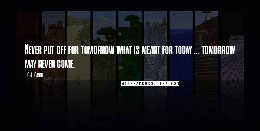 C.J. Candel Quotes: Never put off for tomorrow what is meant for today ... tomorrow may never come.