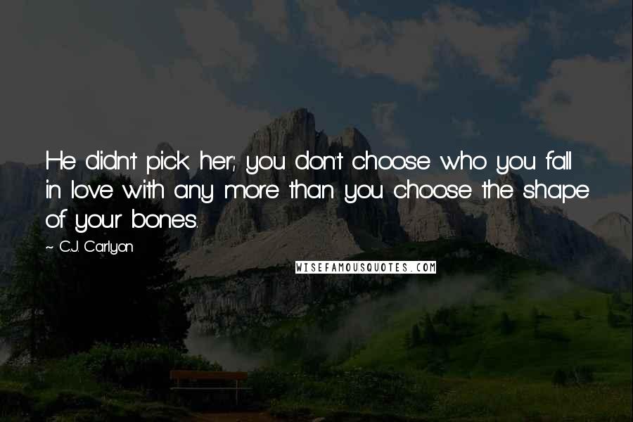 C.J. Carlyon Quotes: He didn't pick her; you don't choose who you fall in love with any more than you choose the shape of your bones.