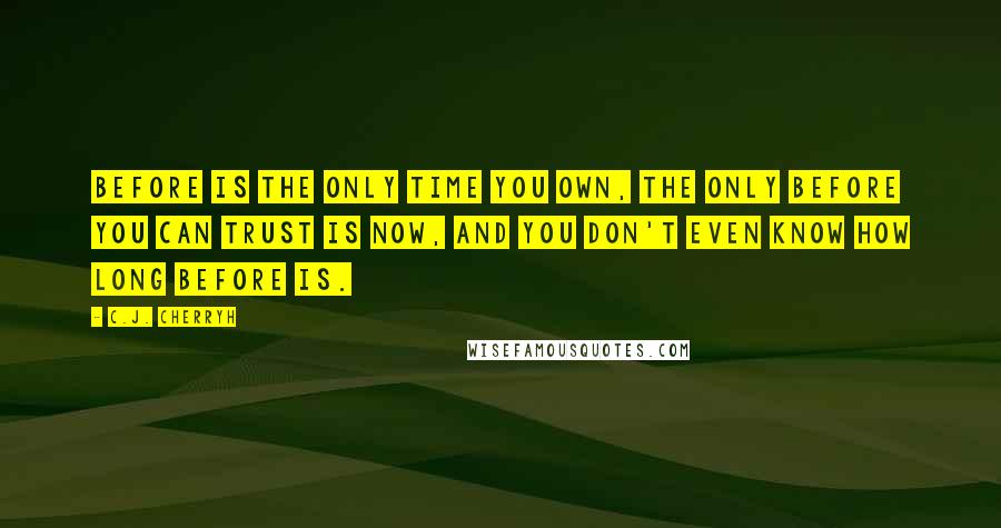 C.J. Cherryh Quotes: Before is the only time you own, the only before you can trust is now, and you don't even know how long before is.