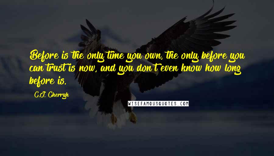 C.J. Cherryh Quotes: Before is the only time you own, the only before you can trust is now, and you don't even know how long before is.