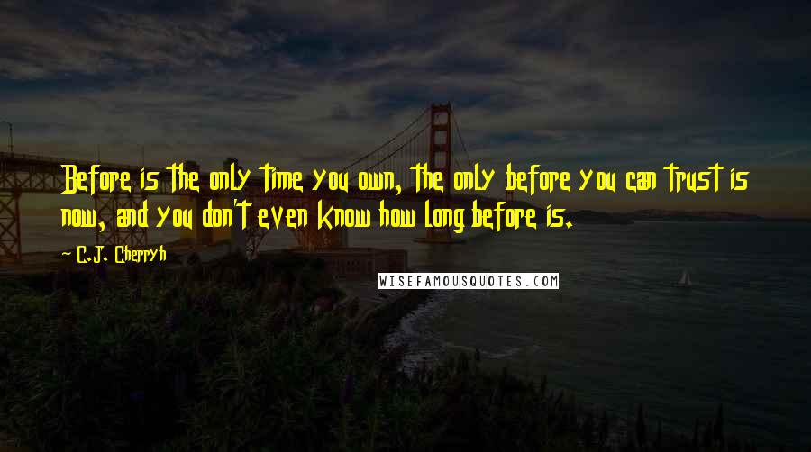 C.J. Cherryh Quotes: Before is the only time you own, the only before you can trust is now, and you don't even know how long before is.