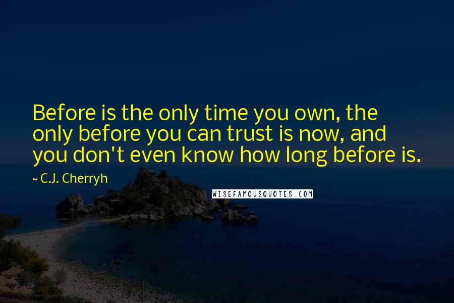 C.J. Cherryh Quotes: Before is the only time you own, the only before you can trust is now, and you don't even know how long before is.