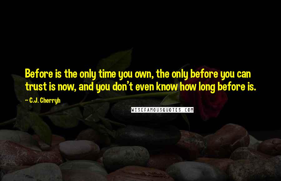 C.J. Cherryh Quotes: Before is the only time you own, the only before you can trust is now, and you don't even know how long before is.