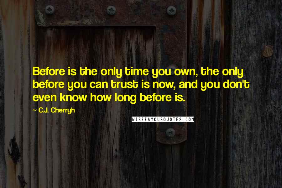 C.J. Cherryh Quotes: Before is the only time you own, the only before you can trust is now, and you don't even know how long before is.
