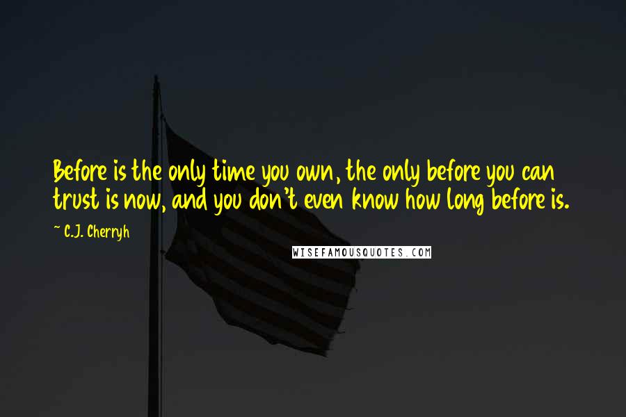 C.J. Cherryh Quotes: Before is the only time you own, the only before you can trust is now, and you don't even know how long before is.