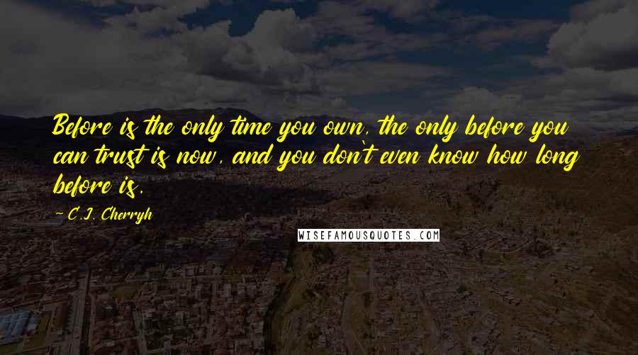 C.J. Cherryh Quotes: Before is the only time you own, the only before you can trust is now, and you don't even know how long before is.