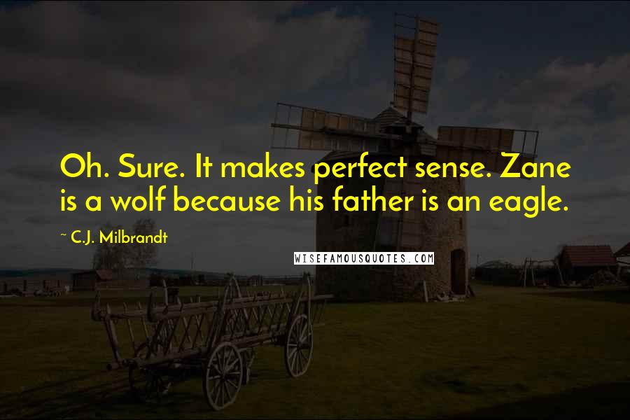 C.J. Milbrandt Quotes: Oh. Sure. It makes perfect sense. Zane is a wolf because his father is an eagle.