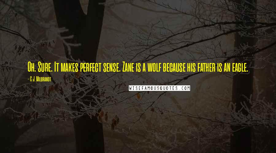 C.J. Milbrandt Quotes: Oh. Sure. It makes perfect sense. Zane is a wolf because his father is an eagle.