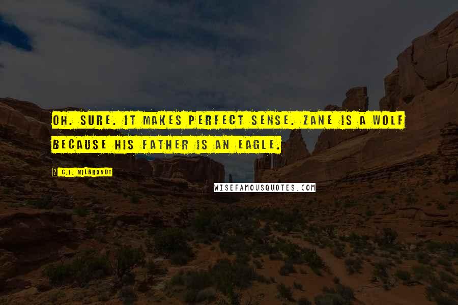 C.J. Milbrandt Quotes: Oh. Sure. It makes perfect sense. Zane is a wolf because his father is an eagle.