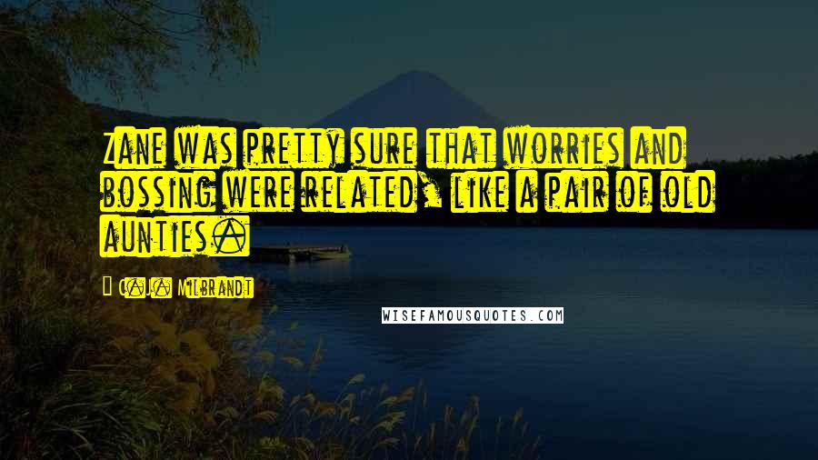 C.J. Milbrandt Quotes: Zane was pretty sure that worries and bossing were related, like a pair of old aunties.