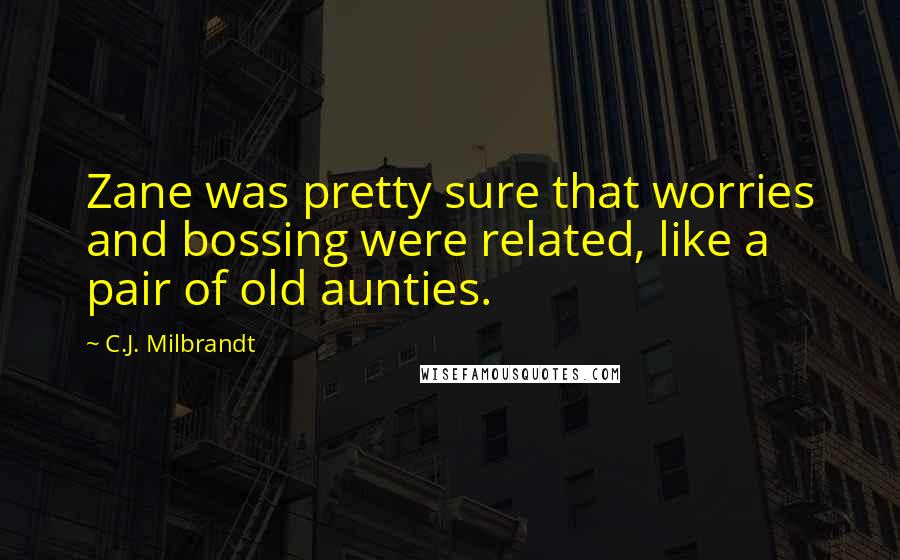 C.J. Milbrandt Quotes: Zane was pretty sure that worries and bossing were related, like a pair of old aunties.