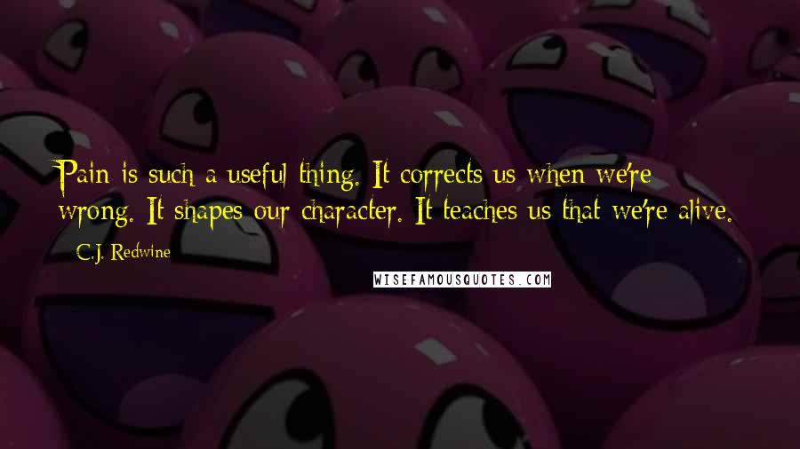 C.J. Redwine Quotes: Pain is such a useful thing. It corrects us when we're wrong. It shapes our character. It teaches us that we're alive.