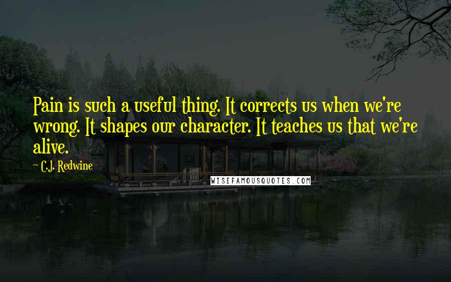 C.J. Redwine Quotes: Pain is such a useful thing. It corrects us when we're wrong. It shapes our character. It teaches us that we're alive.