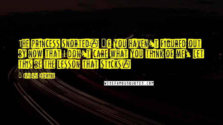 C.J. Redwine Quotes: The princess snorted. "If you haven't figured out by now that I don't care what you think of me, let this be the lesson that sticks.