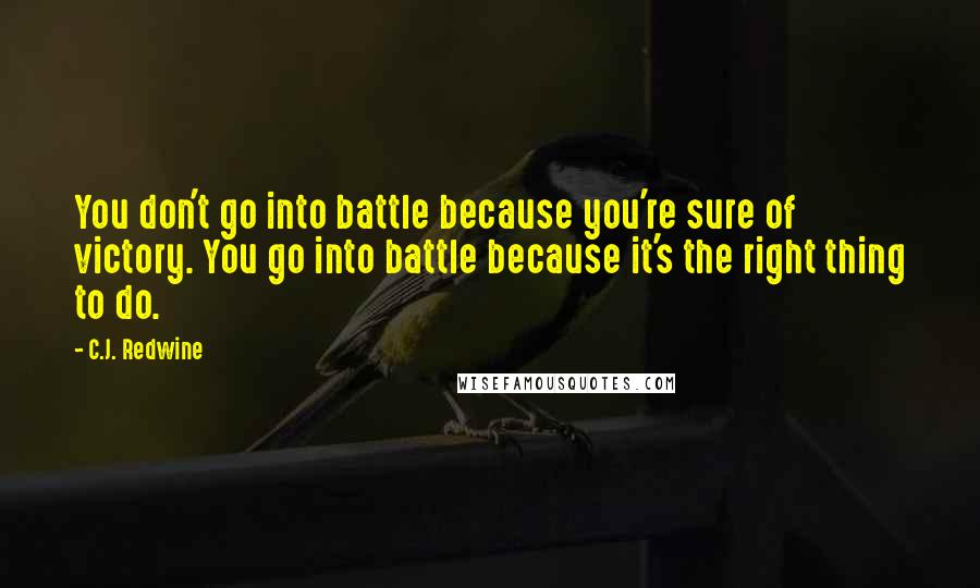 C.J. Redwine Quotes: You don't go into battle because you're sure of victory. You go into battle because it's the right thing to do.