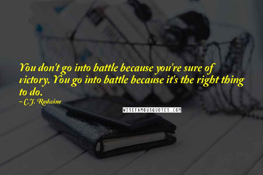 C.J. Redwine Quotes: You don't go into battle because you're sure of victory. You go into battle because it's the right thing to do.