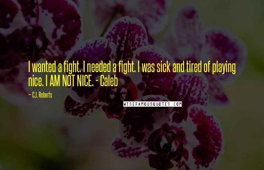 C.J. Roberts Quotes: I wanted a fight. I needed a fight. I was sick and tired of playing nice. I AM NOT NICE. - Caleb