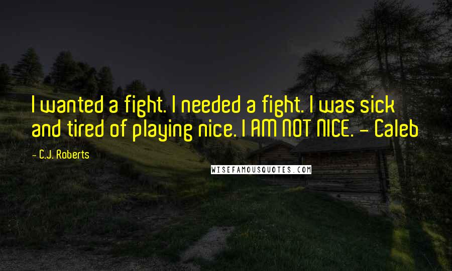 C.J. Roberts Quotes: I wanted a fight. I needed a fight. I was sick and tired of playing nice. I AM NOT NICE. - Caleb