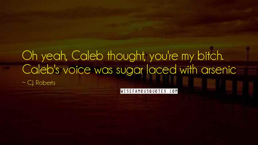 C.J. Roberts Quotes: Oh yeah, Caleb thought, you're my bitch. Caleb's voice was sugar laced with arsenic