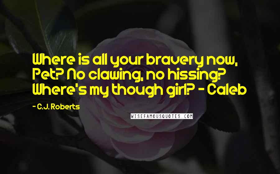 C.J. Roberts Quotes: Where is all your bravery now, Pet? No clawing, no hissing? Where's my though girl? - Caleb