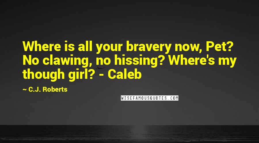 C.J. Roberts Quotes: Where is all your bravery now, Pet? No clawing, no hissing? Where's my though girl? - Caleb