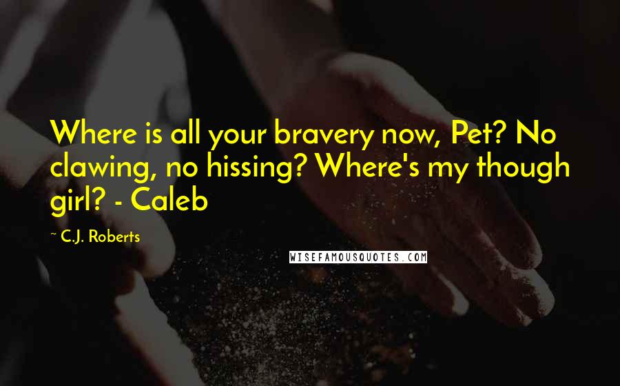 C.J. Roberts Quotes: Where is all your bravery now, Pet? No clawing, no hissing? Where's my though girl? - Caleb