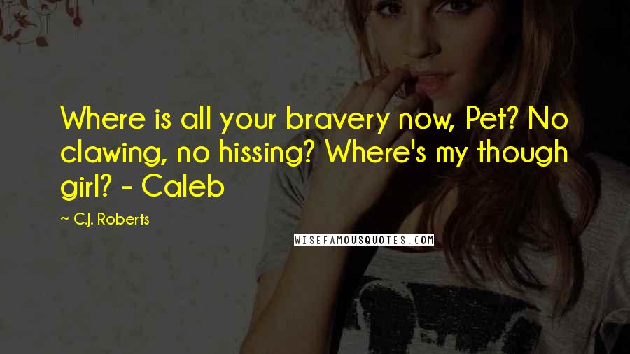 C.J. Roberts Quotes: Where is all your bravery now, Pet? No clawing, no hissing? Where's my though girl? - Caleb