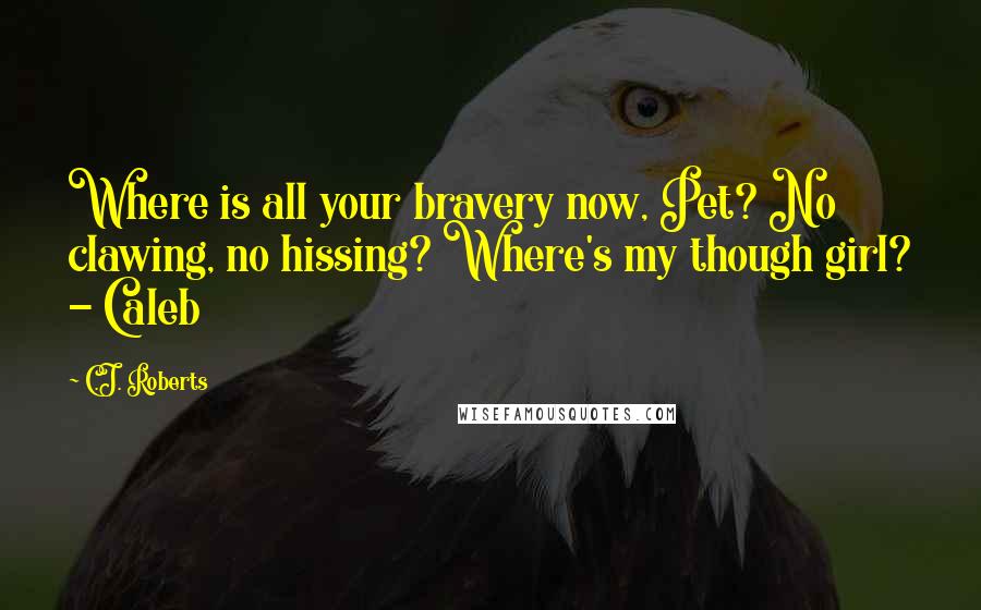 C.J. Roberts Quotes: Where is all your bravery now, Pet? No clawing, no hissing? Where's my though girl? - Caleb