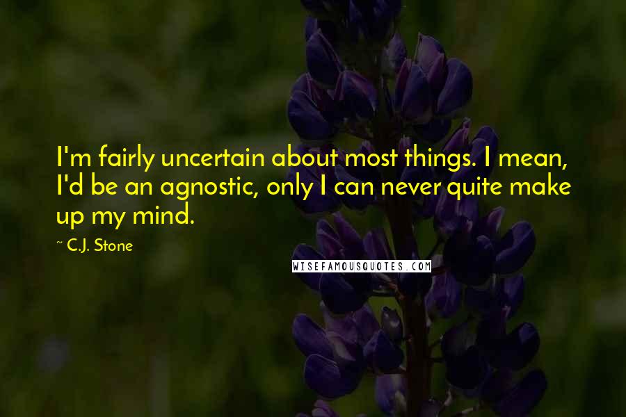 C.J. Stone Quotes: I'm fairly uncertain about most things. I mean, I'd be an agnostic, only I can never quite make up my mind.