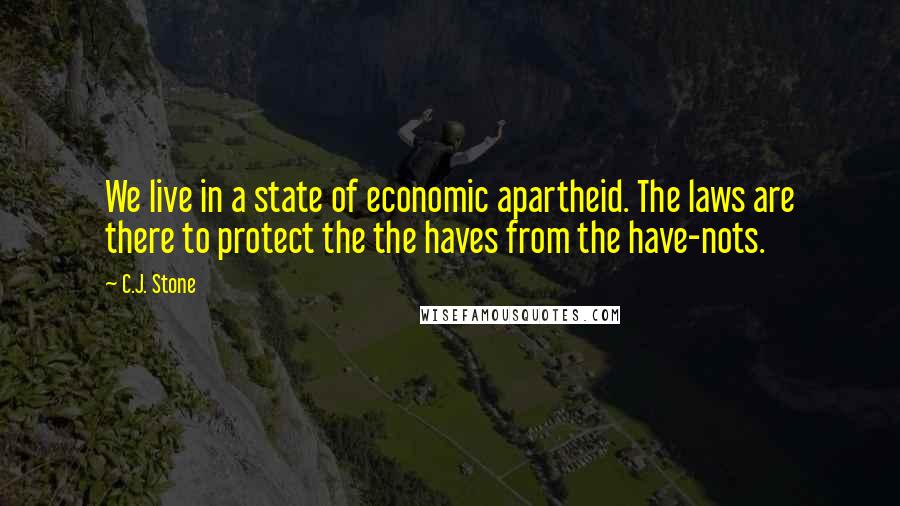 C.J. Stone Quotes: We live in a state of economic apartheid. The laws are there to protect the the haves from the have-nots.