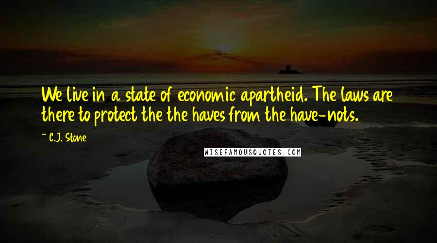 C.J. Stone Quotes: We live in a state of economic apartheid. The laws are there to protect the the haves from the have-nots.