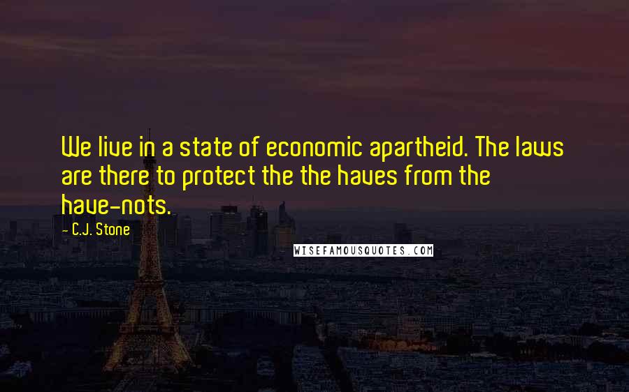 C.J. Stone Quotes: We live in a state of economic apartheid. The laws are there to protect the the haves from the have-nots.