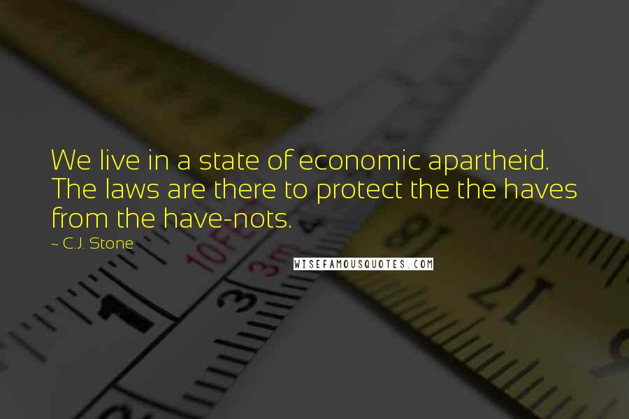 C.J. Stone Quotes: We live in a state of economic apartheid. The laws are there to protect the the haves from the have-nots.