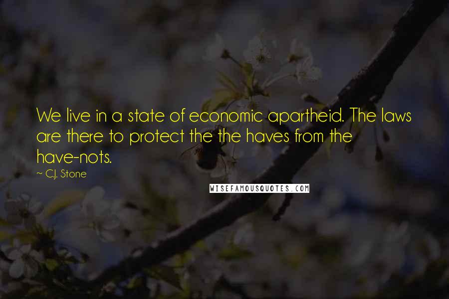 C.J. Stone Quotes: We live in a state of economic apartheid. The laws are there to protect the the haves from the have-nots.