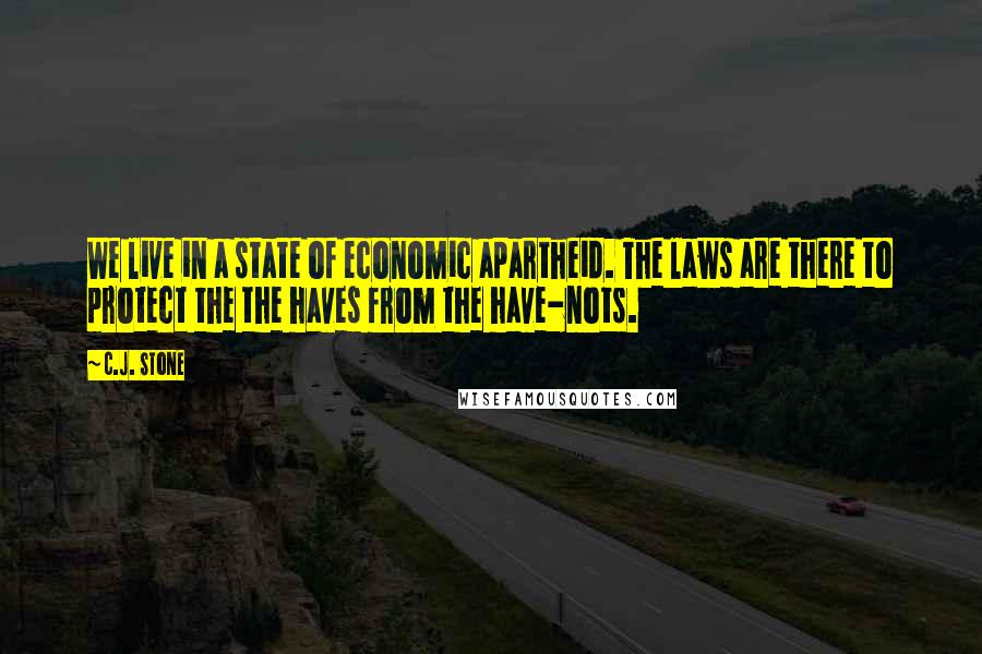 C.J. Stone Quotes: We live in a state of economic apartheid. The laws are there to protect the the haves from the have-nots.