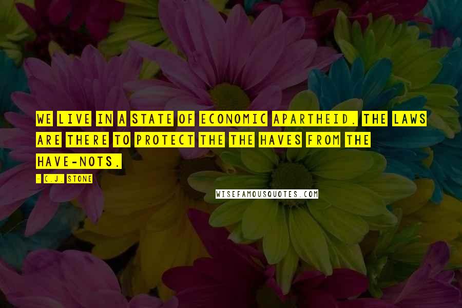 C.J. Stone Quotes: We live in a state of economic apartheid. The laws are there to protect the the haves from the have-nots.