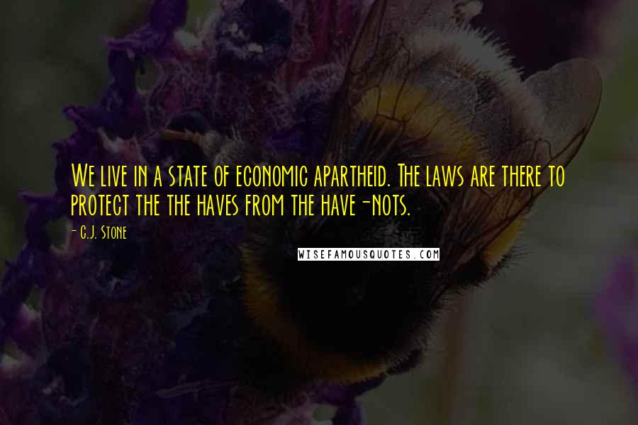 C.J. Stone Quotes: We live in a state of economic apartheid. The laws are there to protect the the haves from the have-nots.