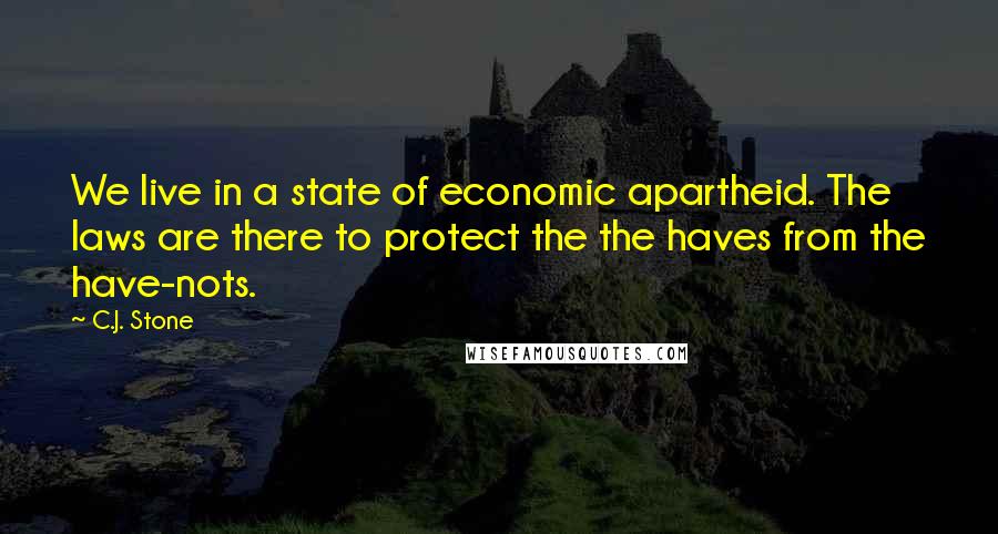 C.J. Stone Quotes: We live in a state of economic apartheid. The laws are there to protect the the haves from the have-nots.