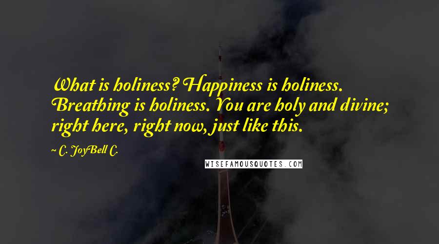 C. JoyBell C. Quotes: What is holiness? Happiness is holiness. Breathing is holiness. You are holy and divine; right here, right now, just like this.