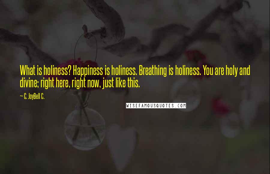 C. JoyBell C. Quotes: What is holiness? Happiness is holiness. Breathing is holiness. You are holy and divine; right here, right now, just like this.