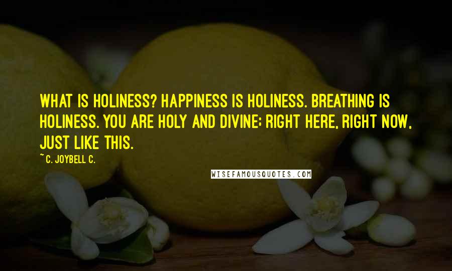 C. JoyBell C. Quotes: What is holiness? Happiness is holiness. Breathing is holiness. You are holy and divine; right here, right now, just like this.