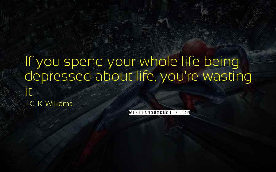 C. K. Williams Quotes: If you spend your whole life being depressed about life, you're wasting it.