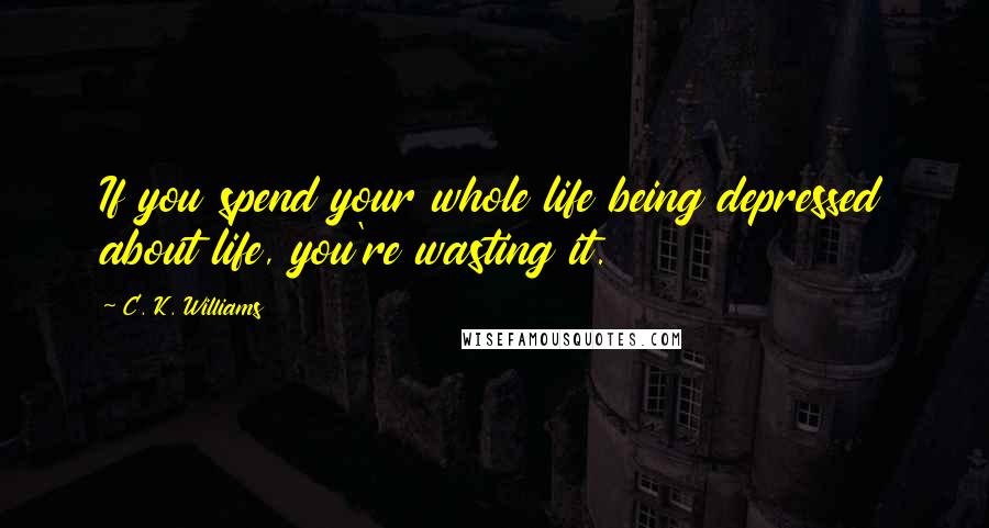 C. K. Williams Quotes: If you spend your whole life being depressed about life, you're wasting it.