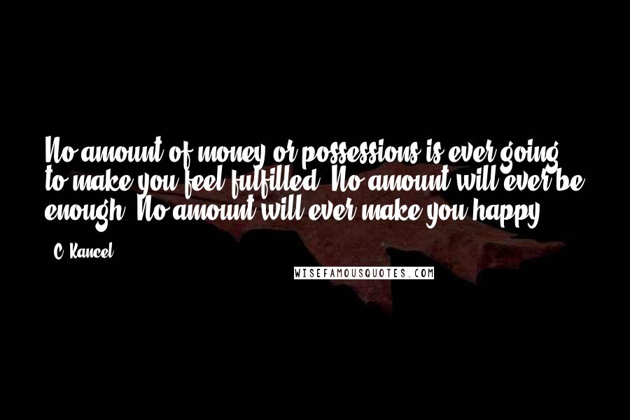 C. Kancel Quotes: No amount of money or possessions is ever going to make you feel fulfilled. No amount will ever be enough. No amount will ever make you happy.