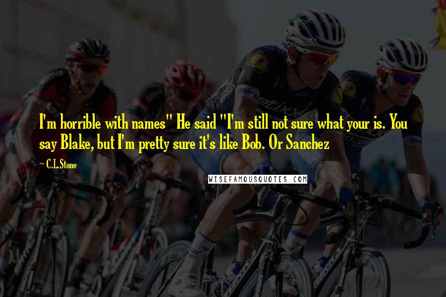 C.L.Stone Quotes: I'm horrible with names" He said "I'm still not sure what your is. You say Blake, but I'm pretty sure it's like Bob. Or Sanchez