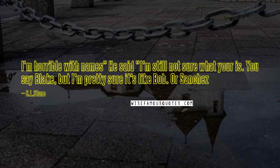 C.L.Stone Quotes: I'm horrible with names" He said "I'm still not sure what your is. You say Blake, but I'm pretty sure it's like Bob. Or Sanchez