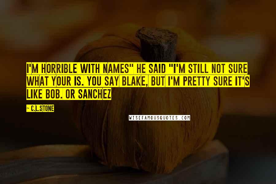 C.L.Stone Quotes: I'm horrible with names" He said "I'm still not sure what your is. You say Blake, but I'm pretty sure it's like Bob. Or Sanchez