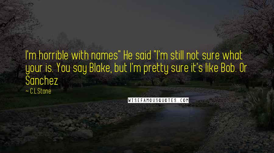 C.L.Stone Quotes: I'm horrible with names" He said "I'm still not sure what your is. You say Blake, but I'm pretty sure it's like Bob. Or Sanchez