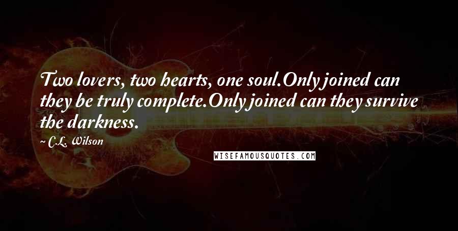 C.L. Wilson Quotes: Two lovers, two hearts, one soul.Only joined can they be truly complete.Only joined can they survive the darkness.