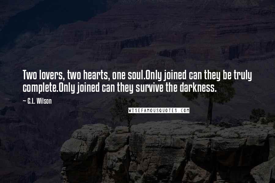 C.L. Wilson Quotes: Two lovers, two hearts, one soul.Only joined can they be truly complete.Only joined can they survive the darkness.